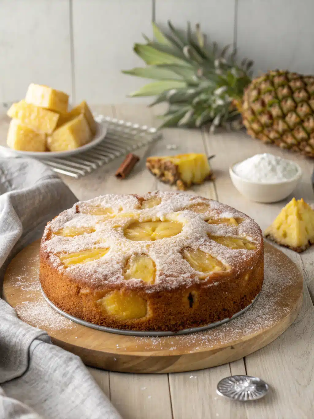Moist pineapple cake recipe with fresh and crushed pineapple, baked to perfection and served with a sweet pineapple juice glaze.