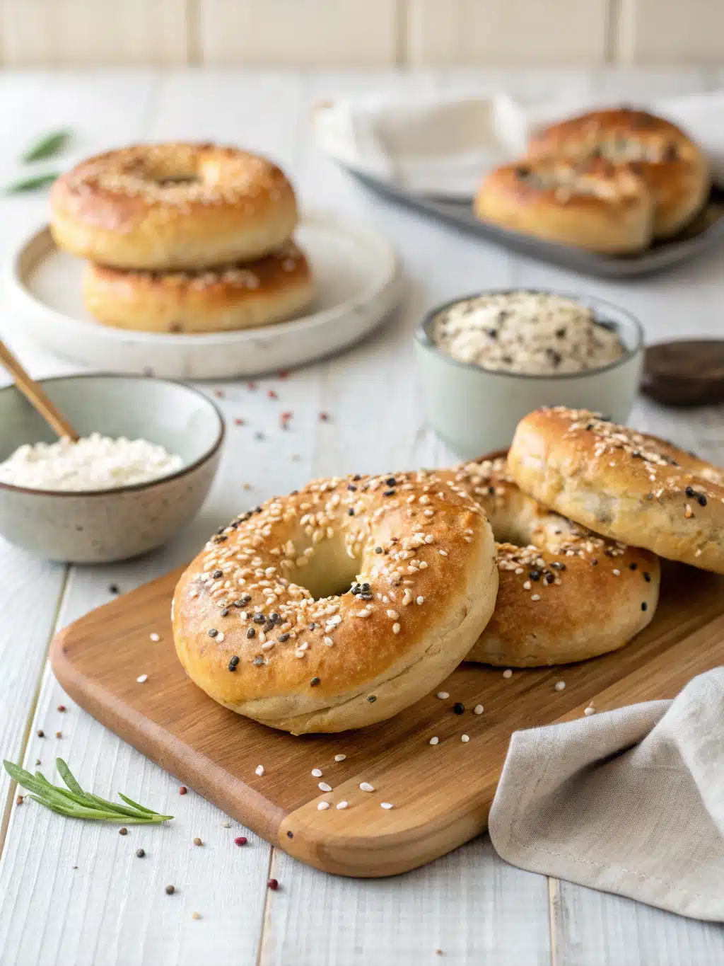 Make high-protein bagels at home with vital wheat gluten for a chewy texture, topped with everything seasoning and perfect for breakfast.
