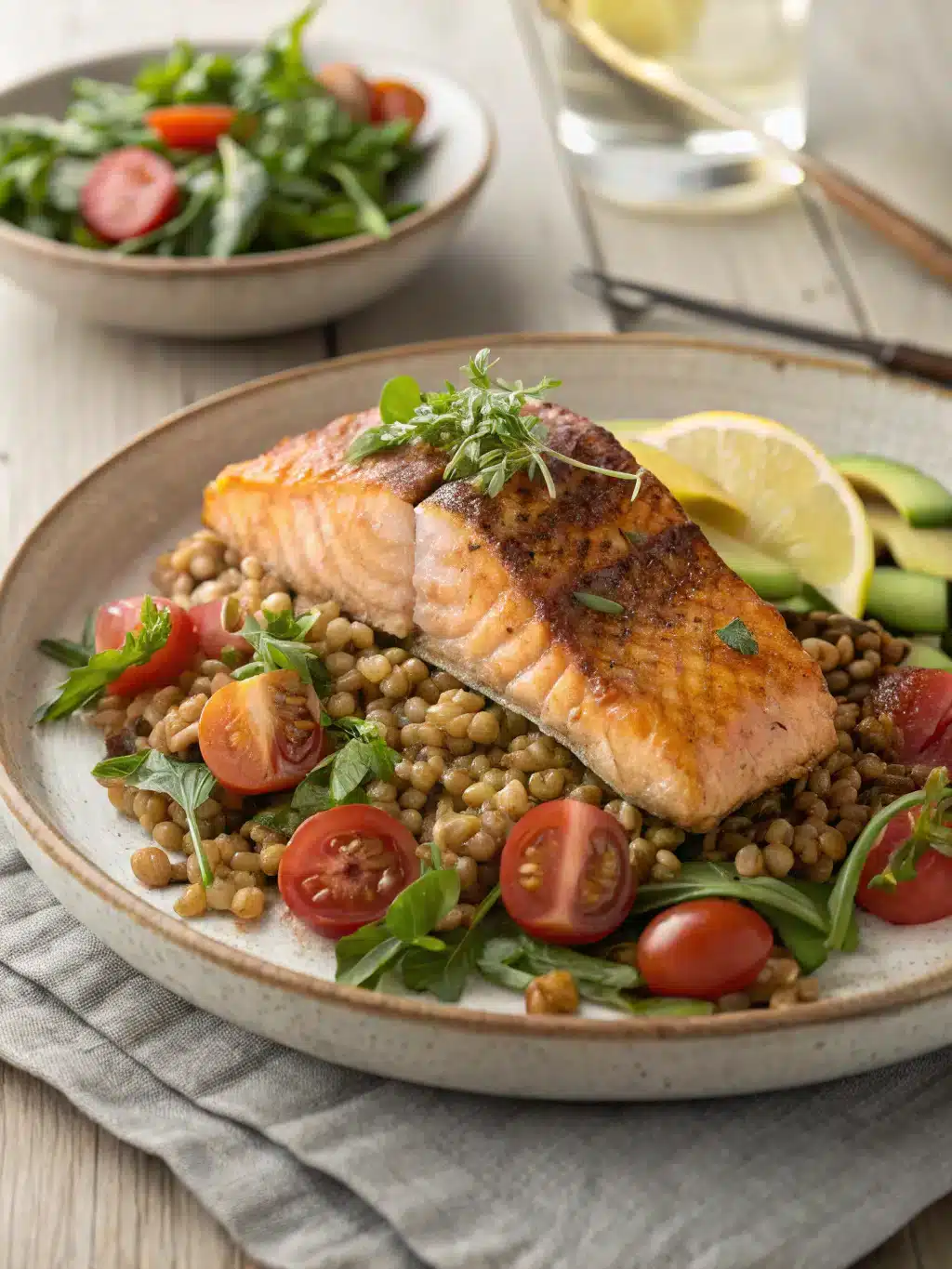 Learn how to make a delicious salmon farro bowl with tender roasted salmon, nutty farro, fresh spinach, and tangy feta cheese. Perfect for a healthy, satisfying meal.