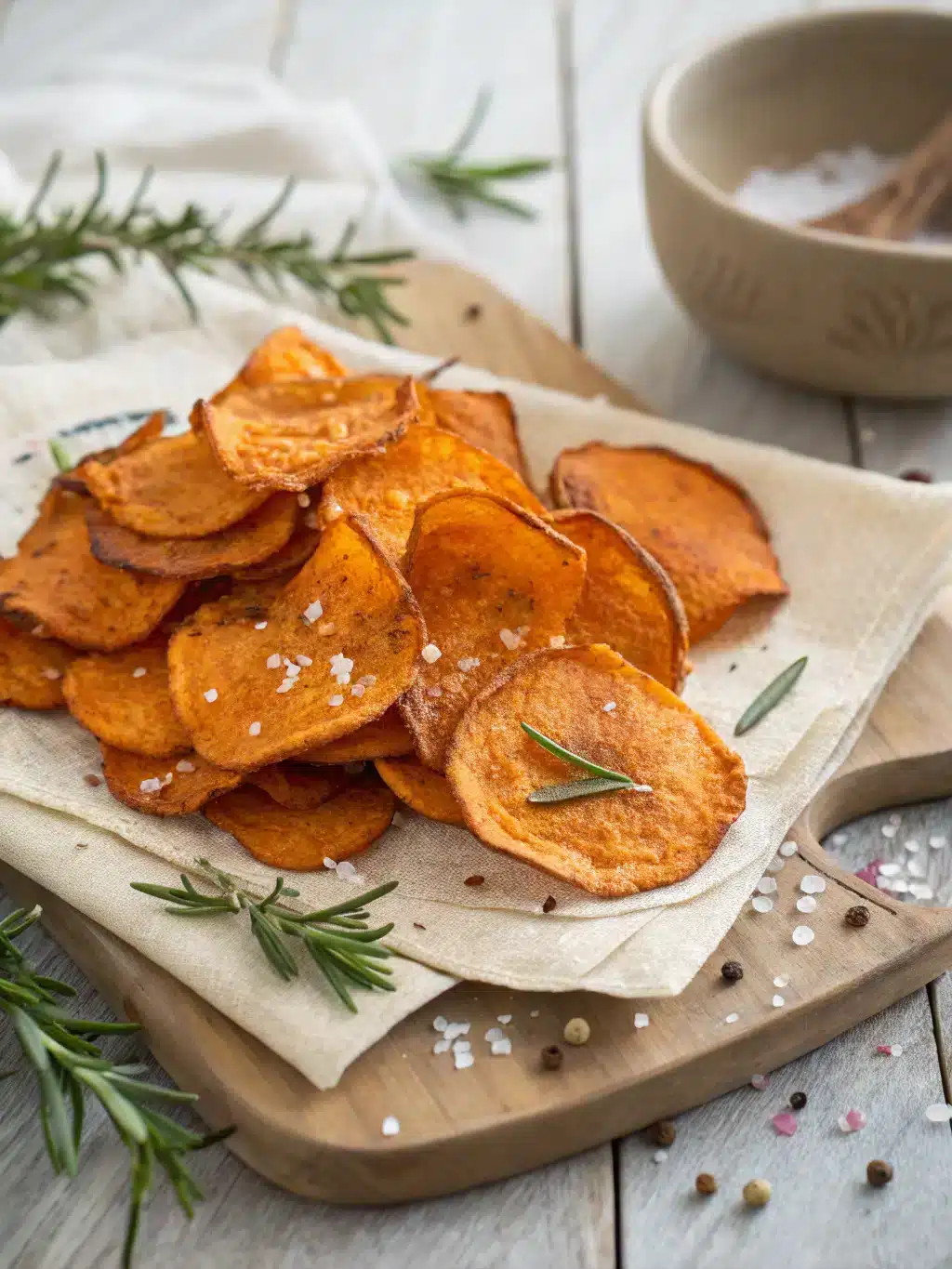 Crispy homemade sweet potato chips baked to perfection with olive oil, smoked paprika, and garlic powder—a healthy snack everyone will love.