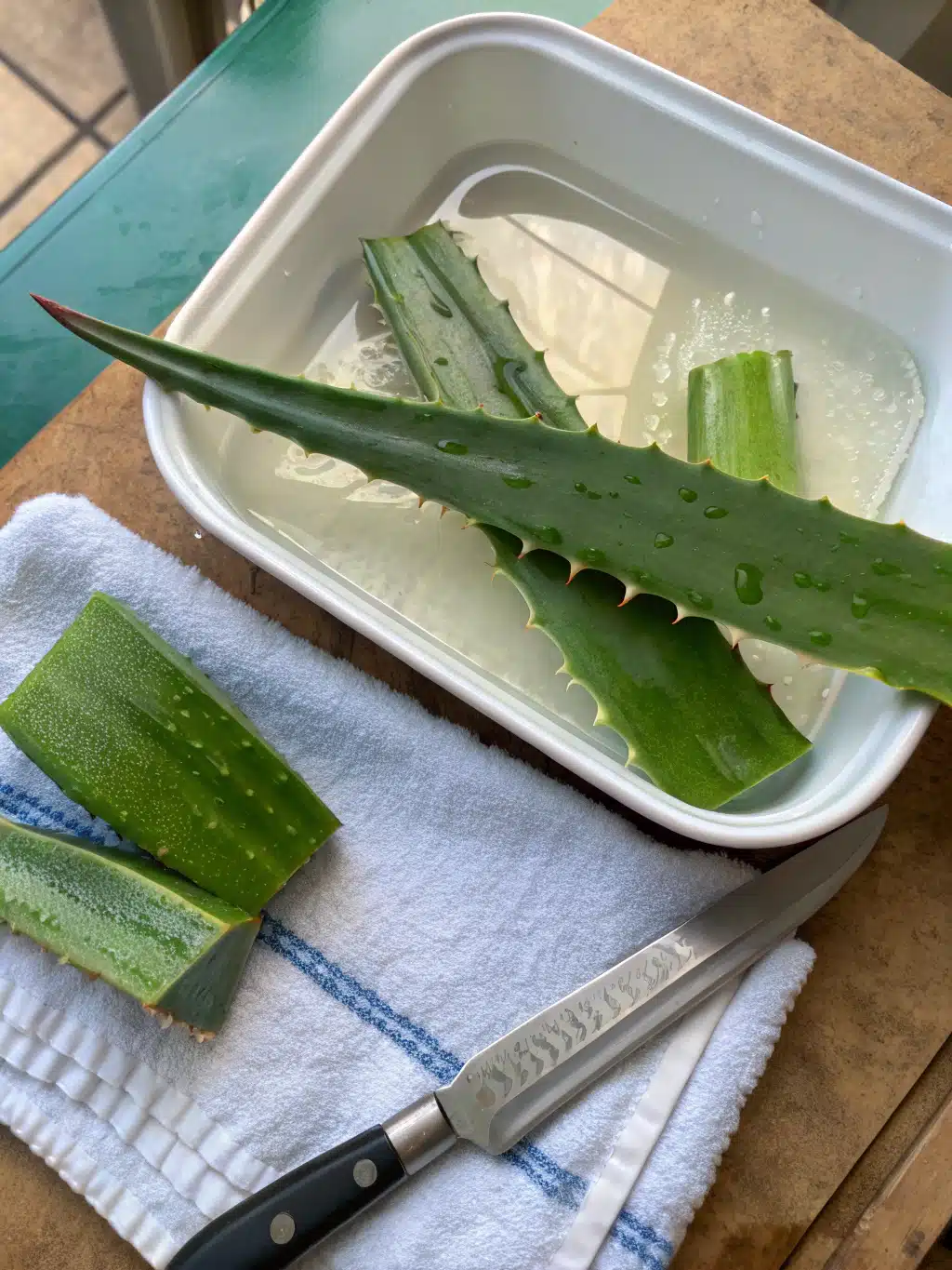 Extracting fresh aloe vera gel for juice