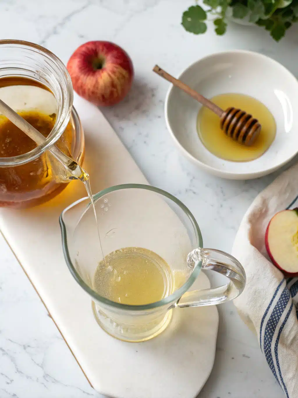 Whisking honey and spices into apple cider vinegar drink