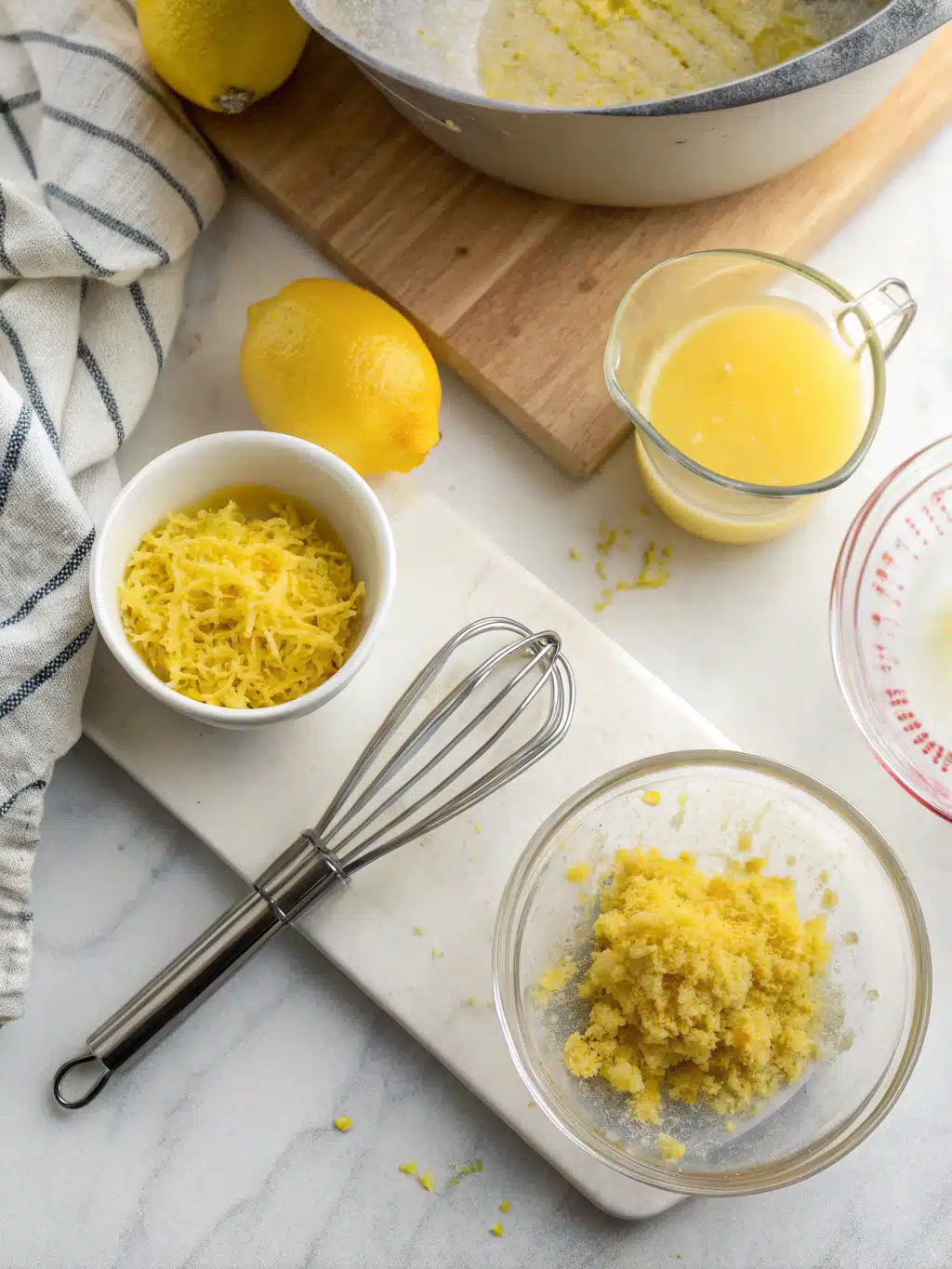 Preparing lemon cherry gelato base Whisking lemon zest into creamy gelato mixture