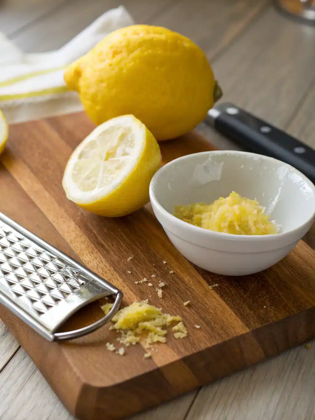 Whisking lemon zest into creamy ice cream base