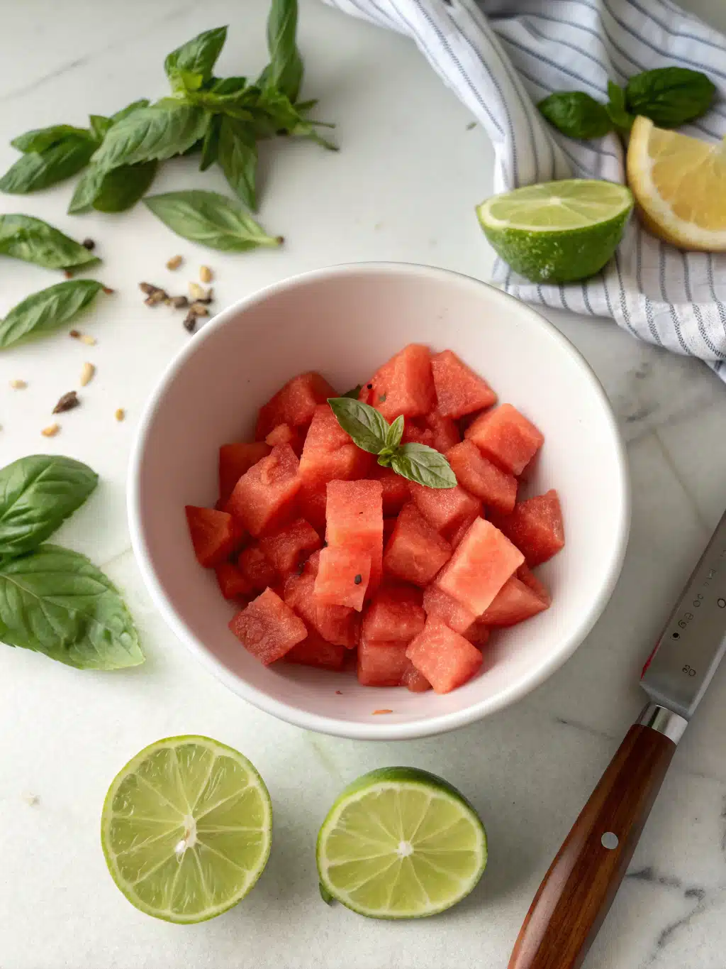 Blending watermelon basil juice to a vibrant pink froth