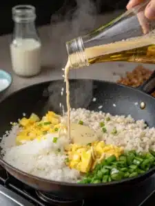 Creamy, spicy bang bang fried rice with sriracha mayo, scrambled eggs, and crisp veggies—ready in 20 minutes for an easy weeknight meal.