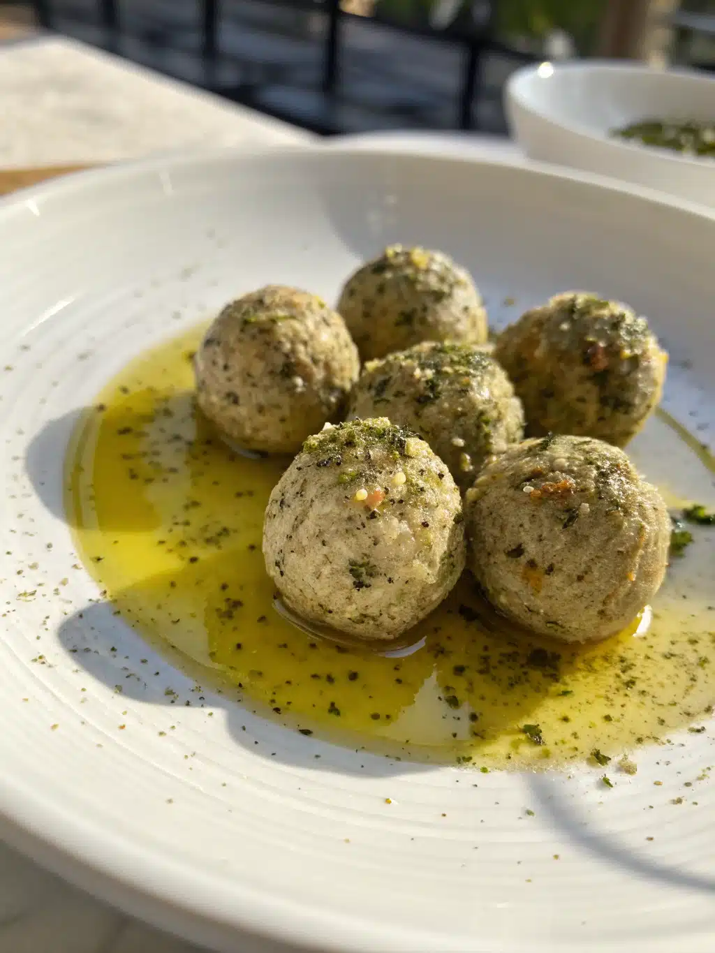 Finished labneh balls garnished with mint on a decorative plate