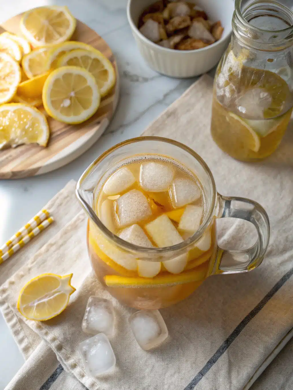 Finished glass of homemade apple cider vinegar drink with lemon