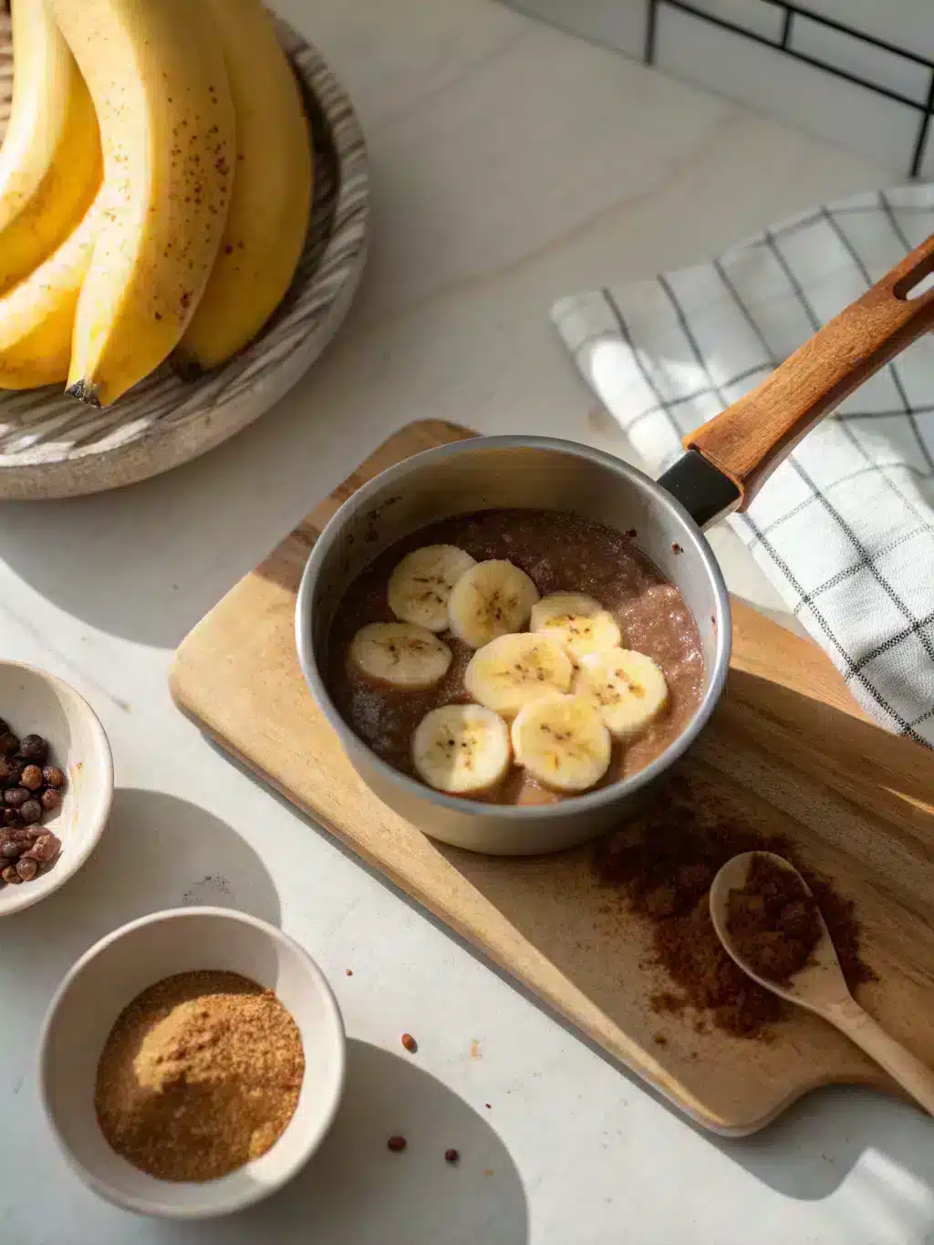 Finished banana bread latte with cinnamon garnish