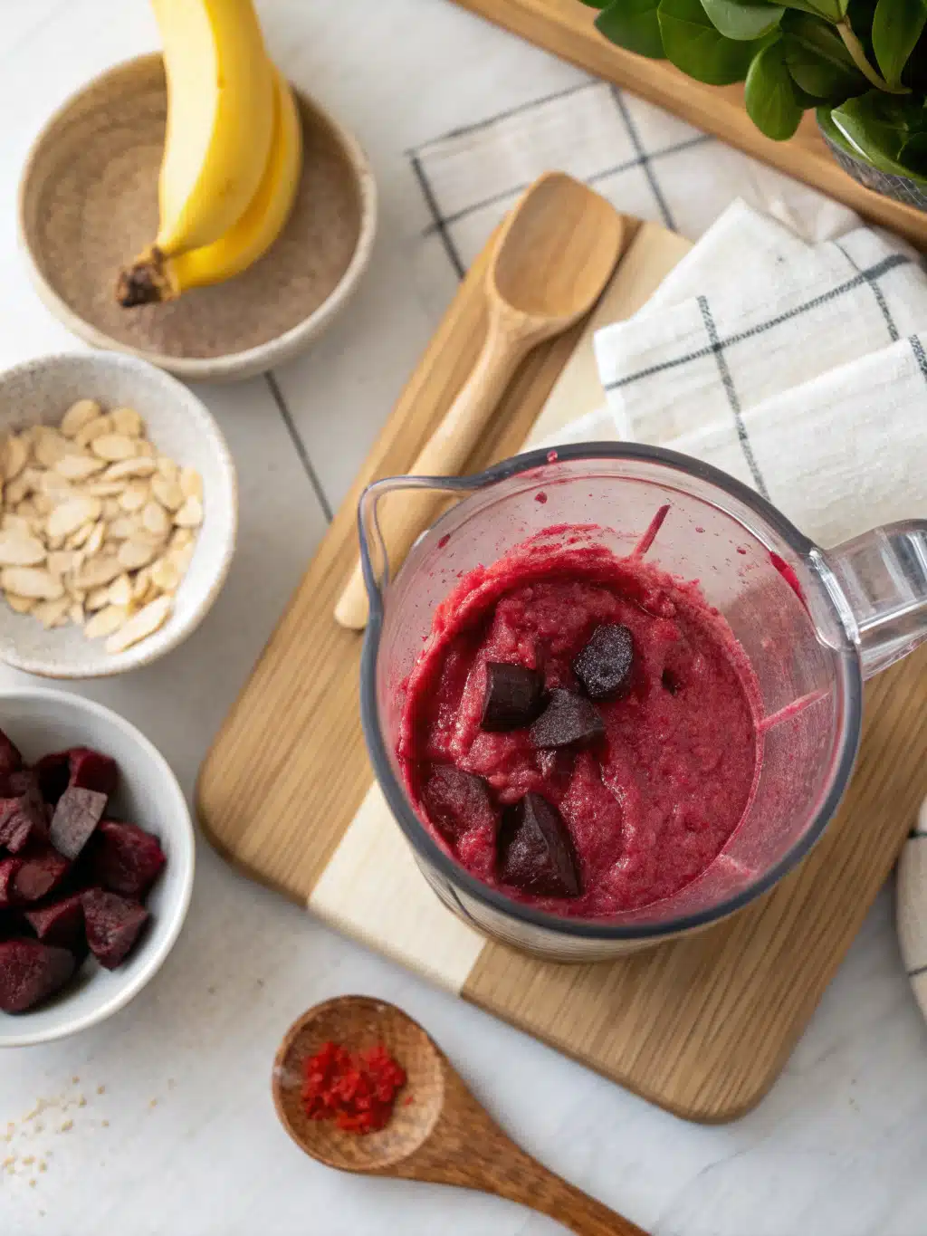 Finished beet berry smoothie with a cinnamon sprinkle