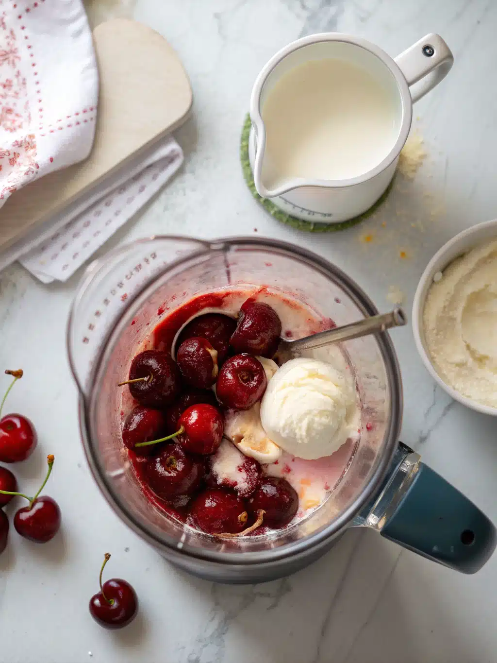 Finished cherry lemon milkshake with garnishes