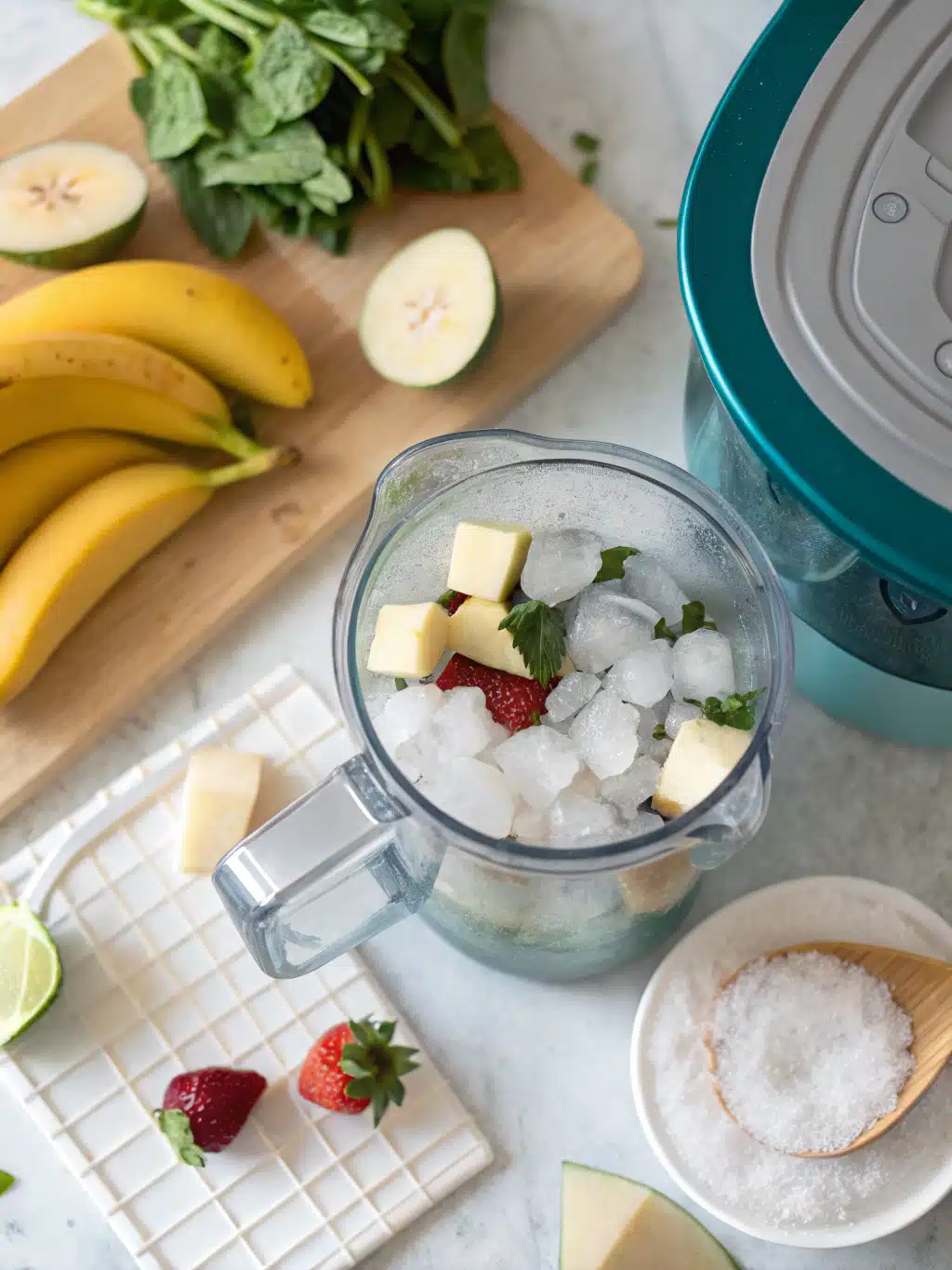 Finished coconut water smoothie in a chilled glass
