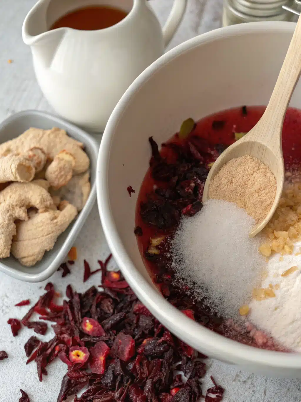 Finished hibiscus tea recipe served in glasses with mint garnish