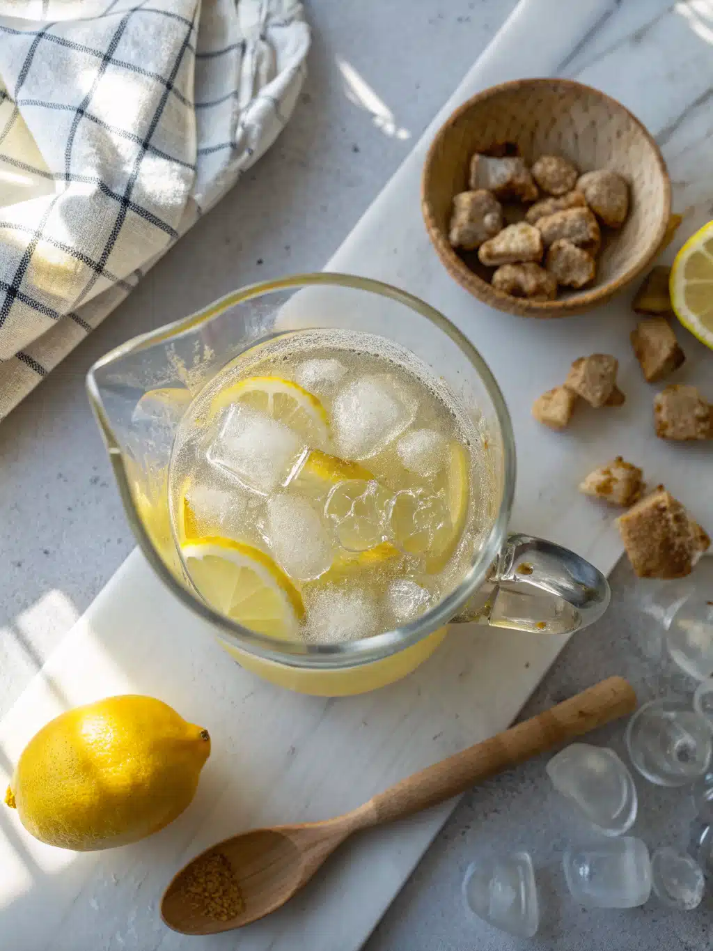 Finished lemon ginger tonic in glasses with mint garnish