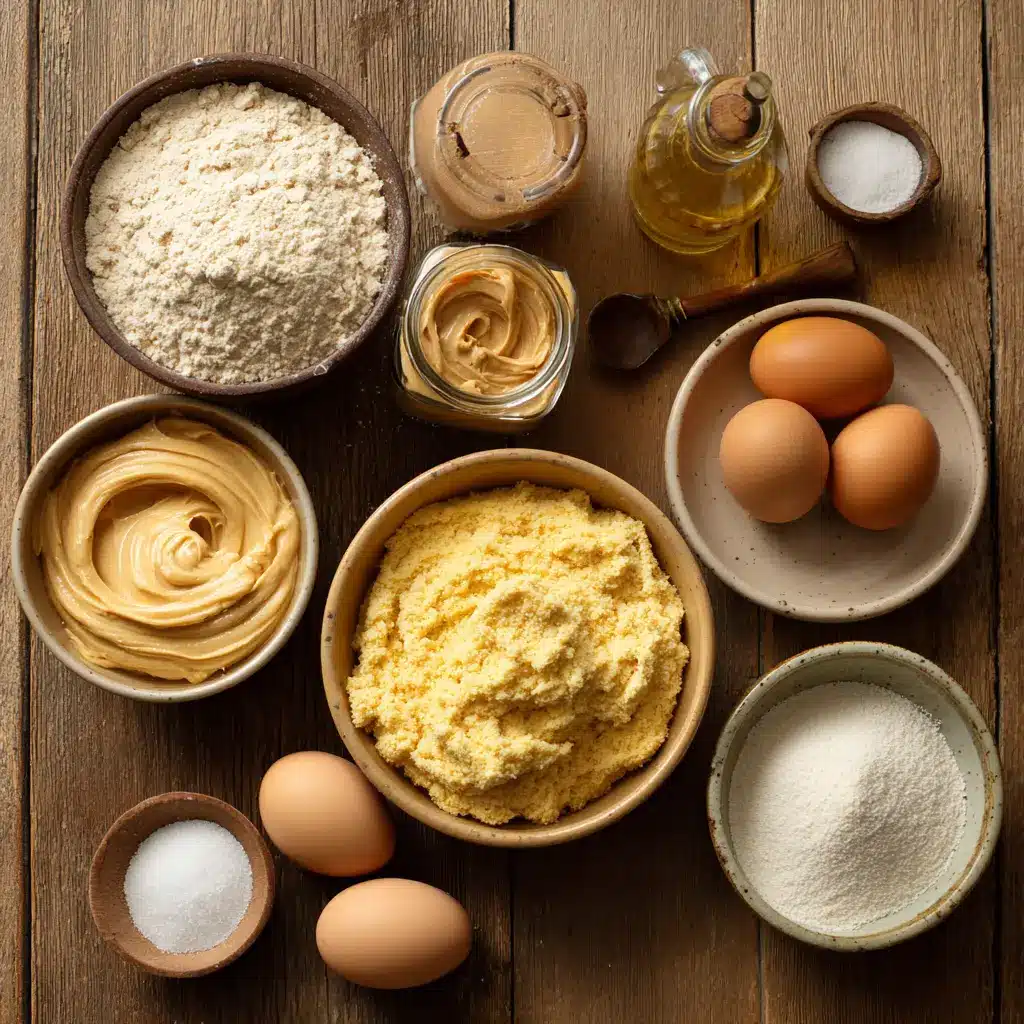 Ingredients for Cake Mix Peanut Butter Cookies laid out on a counter