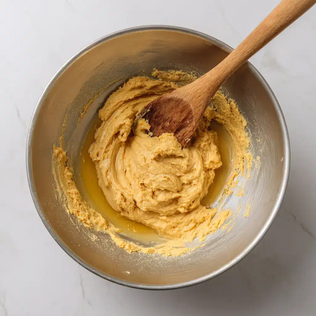 Mixing dough for Cake Mix Peanut Butter Cookies in a bowl