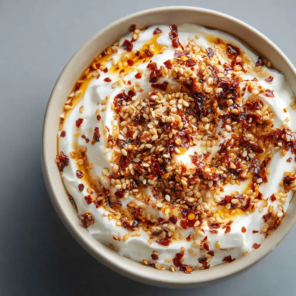 Serving chili crisp Greek yogurt dip with vegetables and pita chips