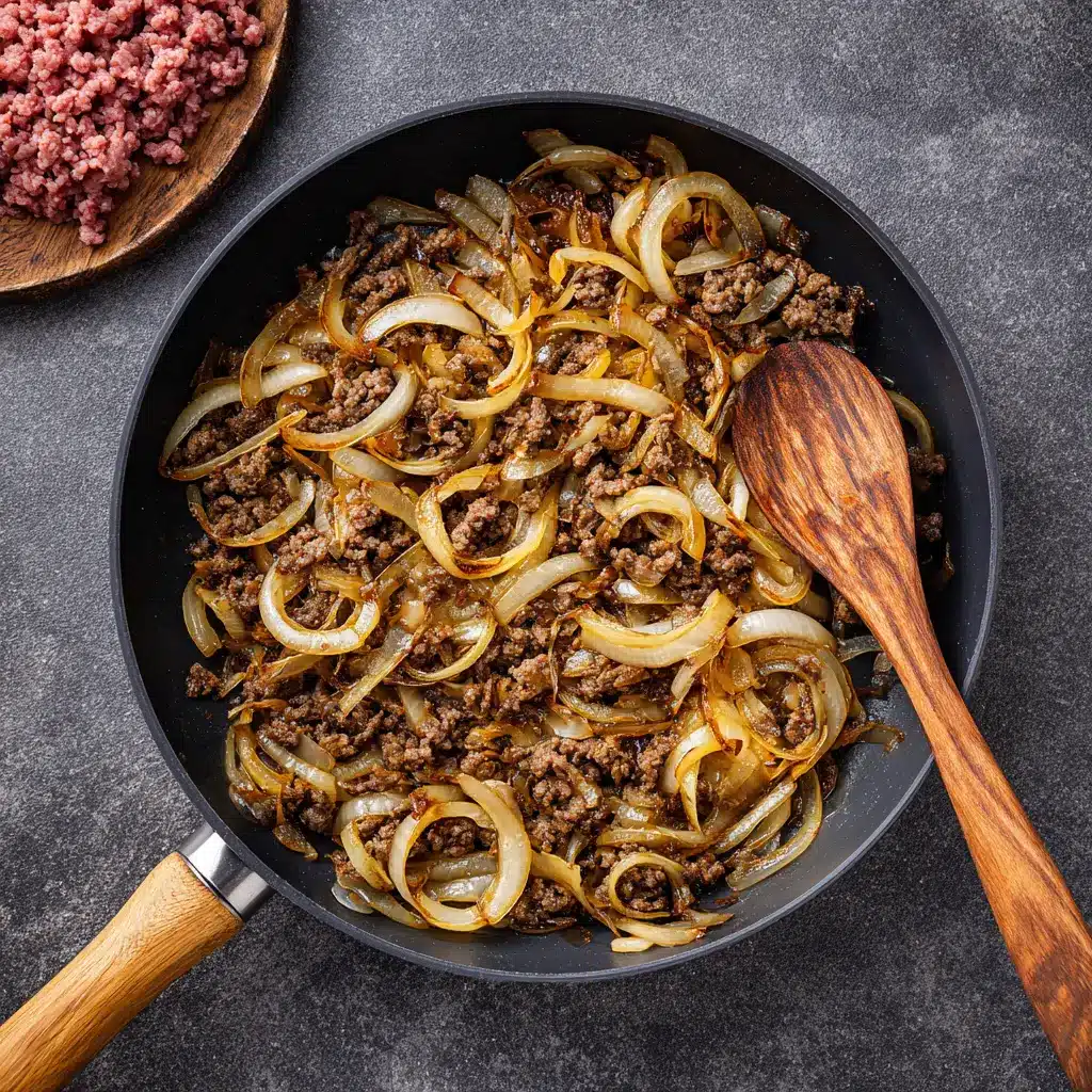 Cooking ground beef for French Onion Sloppy Joes