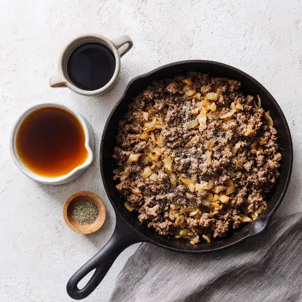 Simmering sauce for French Onion Sloppy Joes