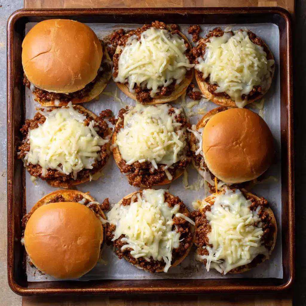 Finished French Onion Sloppy Joes with melted cheese