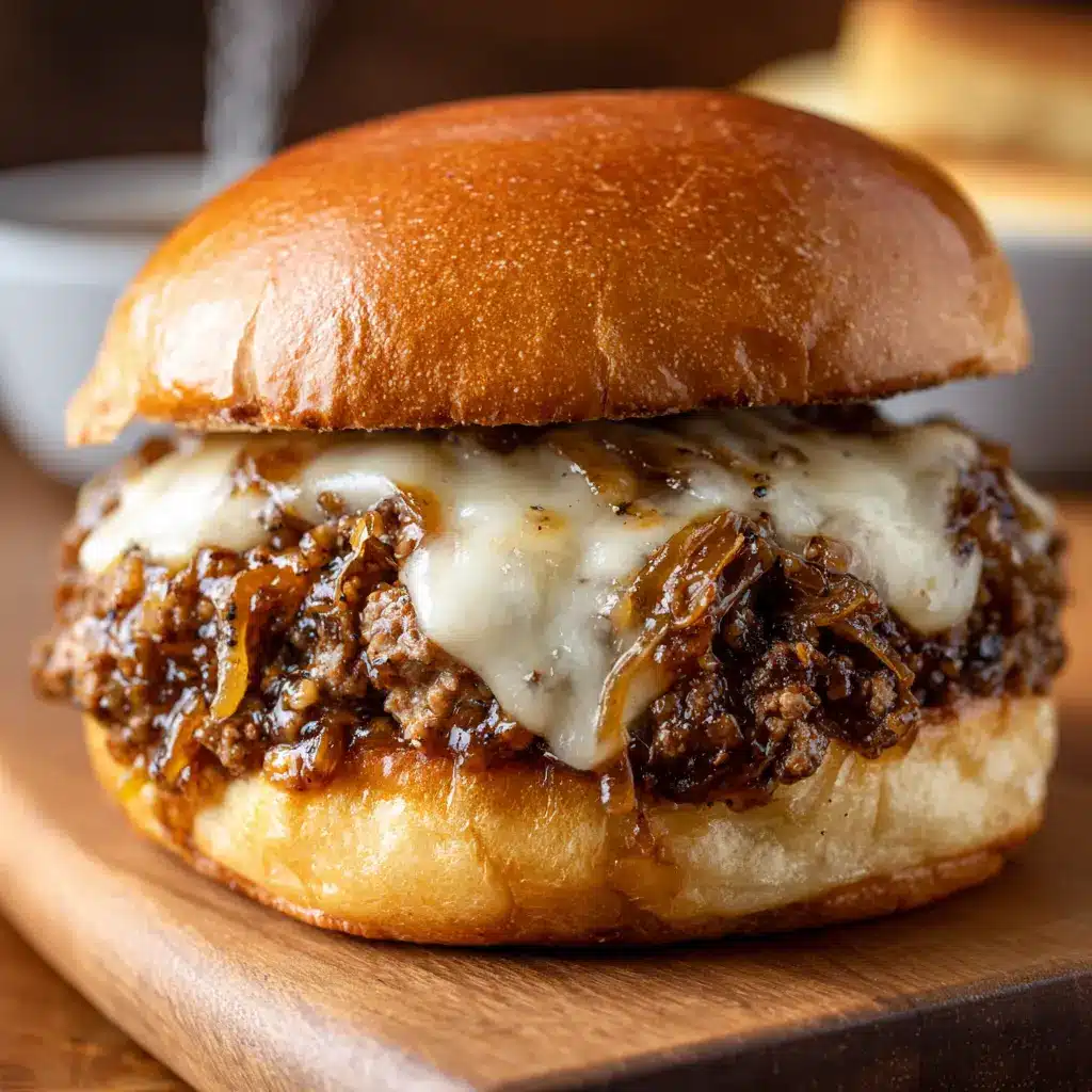 Serving French Onion Sloppy Joes with fries and salad
