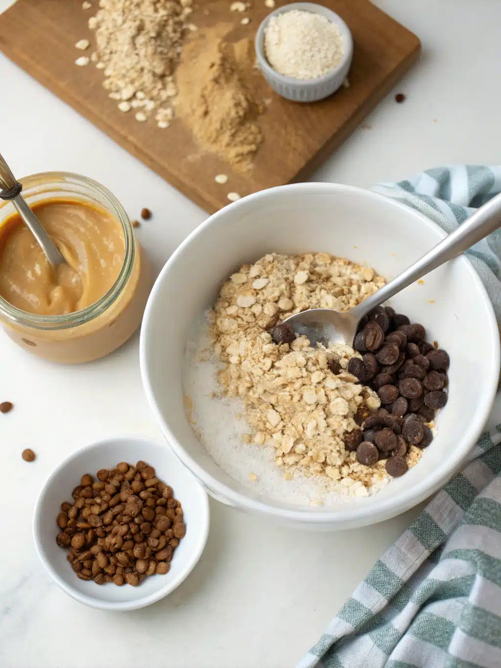 Overnight Oats Setting in Fridge Jars of Cookie Dough Overnight Oats chilling in the refrigerator