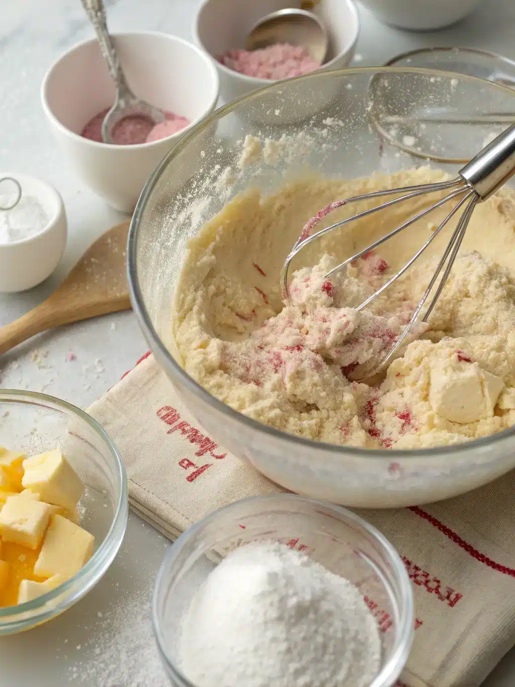 Hands mixing dough for pink salt diet recipe cookies
