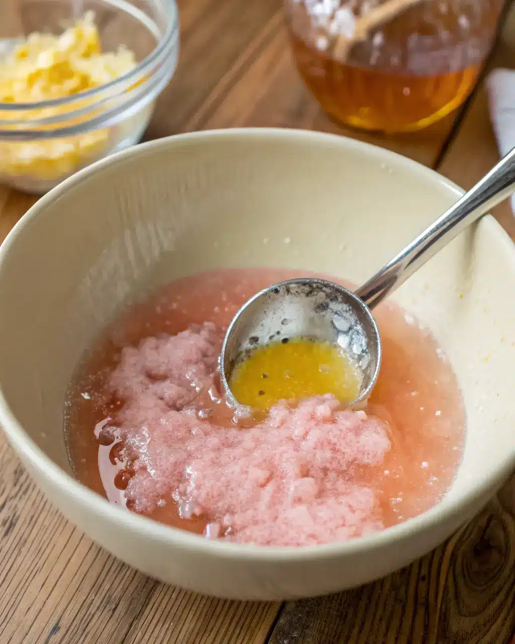 Filling a glass with ice for pink Himalayan salt drink recipes