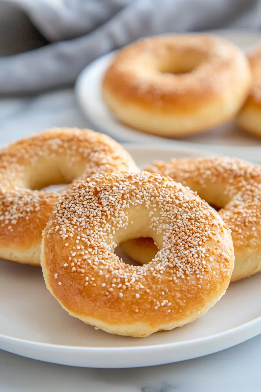 Golden protein bagels made with Greek yogurt