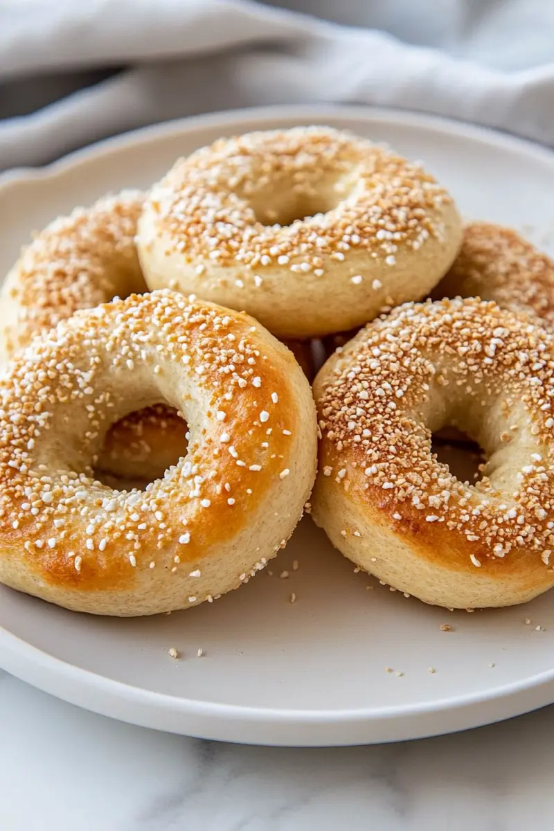 Golden baked protein bagels