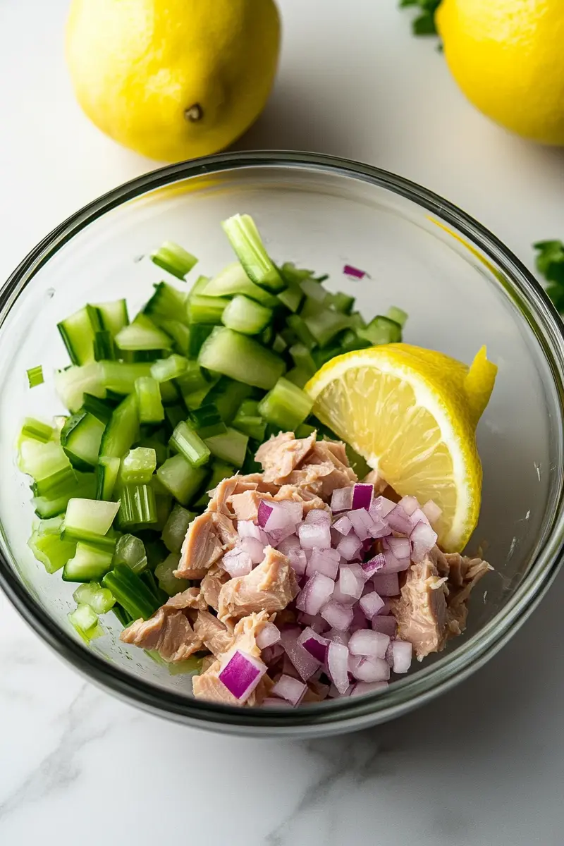 Mixing Tuna salad ingredients