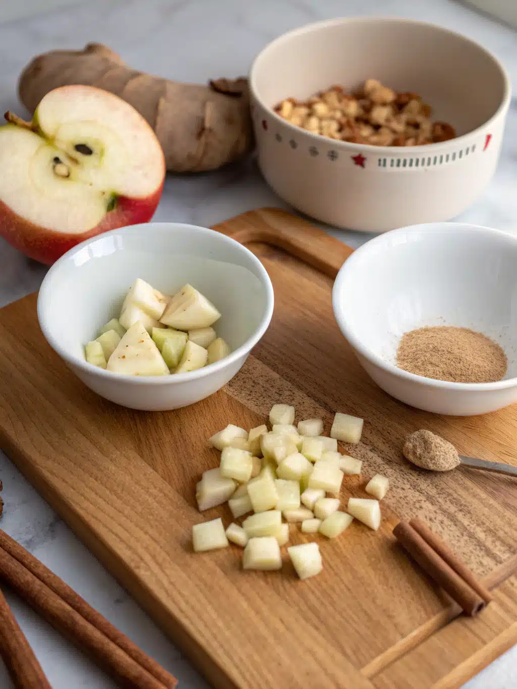 Prepping overnight oats in a jar Layered Apple Cinnamon Overnight Oats in a mason jar before shaking