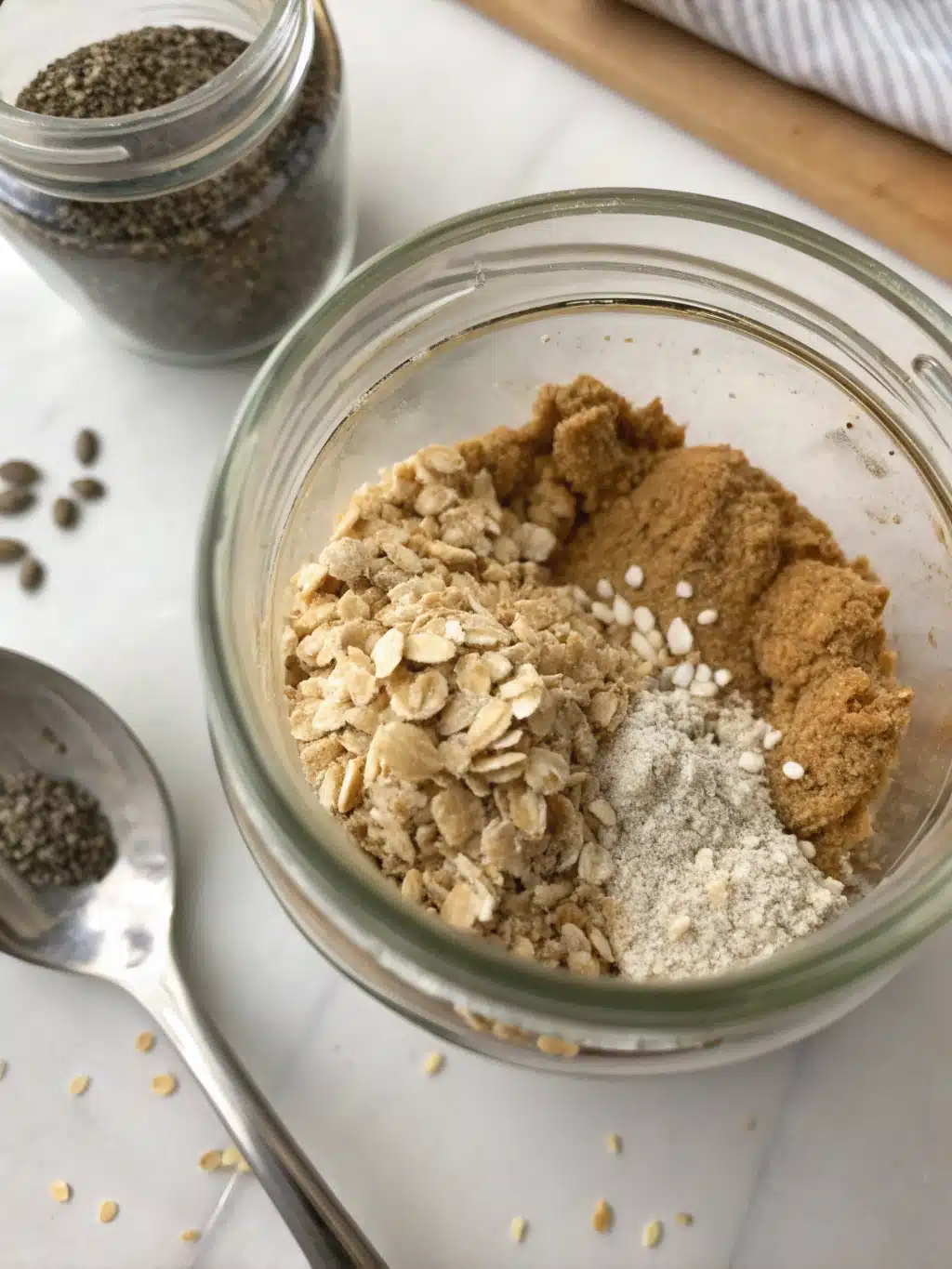 Mixing milk and yogurt into oats for Brown Sugar Overnight Oats