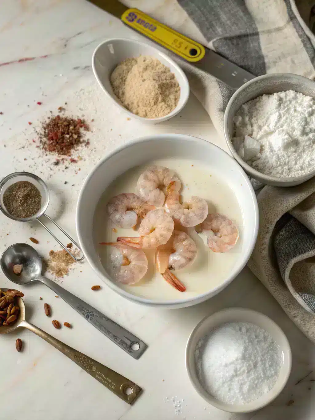 Mixing dry ingredients for bang bang shrimp coating in a bowl