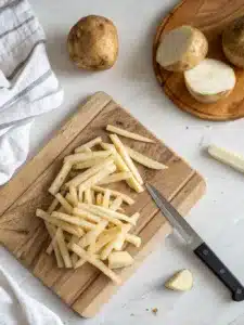 Crispy baked jicama fries with smoked paprika and garlic—a healthy, crunchy snack perfect for dipping or serving alongside burgers.