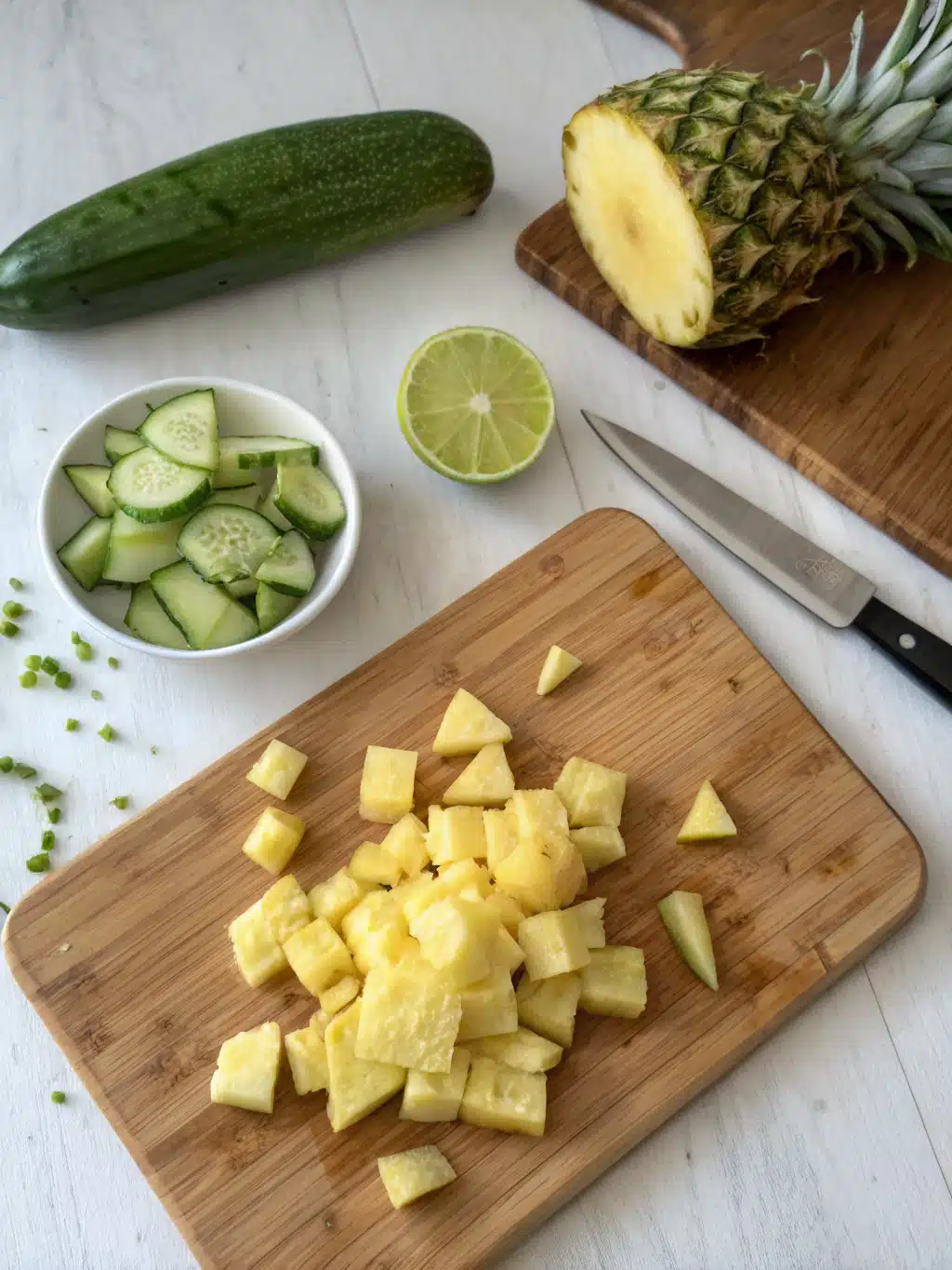 Combining ingredients in blender for juice Blending pineapple cucumber juice recipe ingredients until smooth