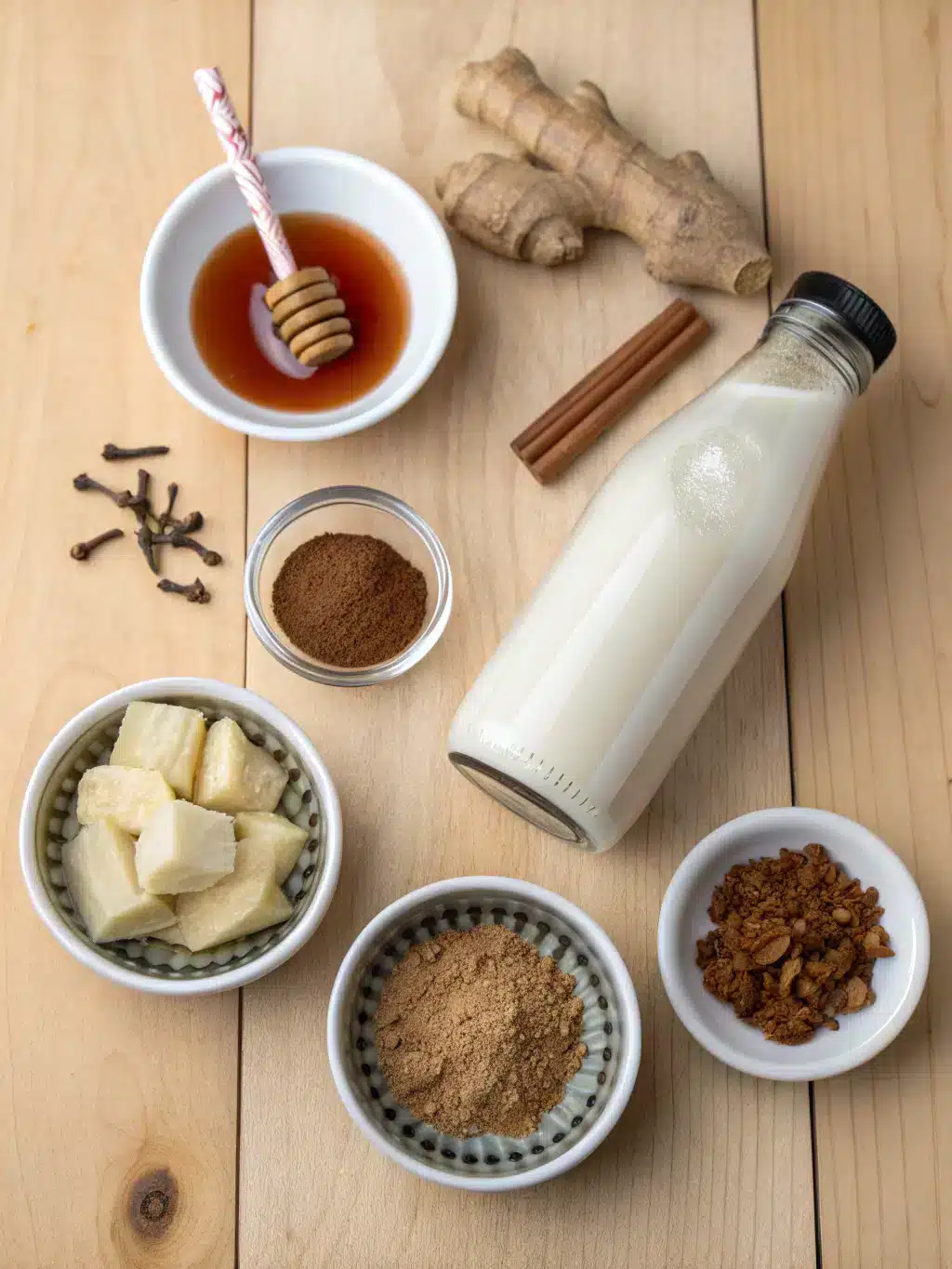 Fresh ingredients for Brazilian Mounjaro Drink Recipe laid out on a wooden table