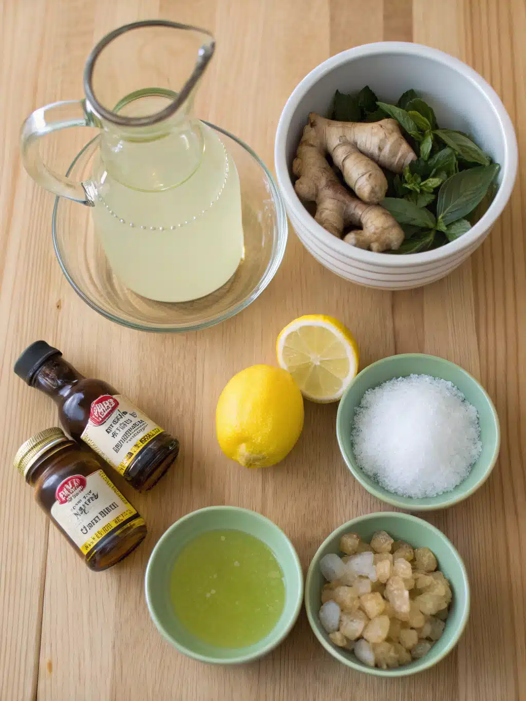 Fresh ingredients for Japanese Mounjaro drink recipe laid out on a table