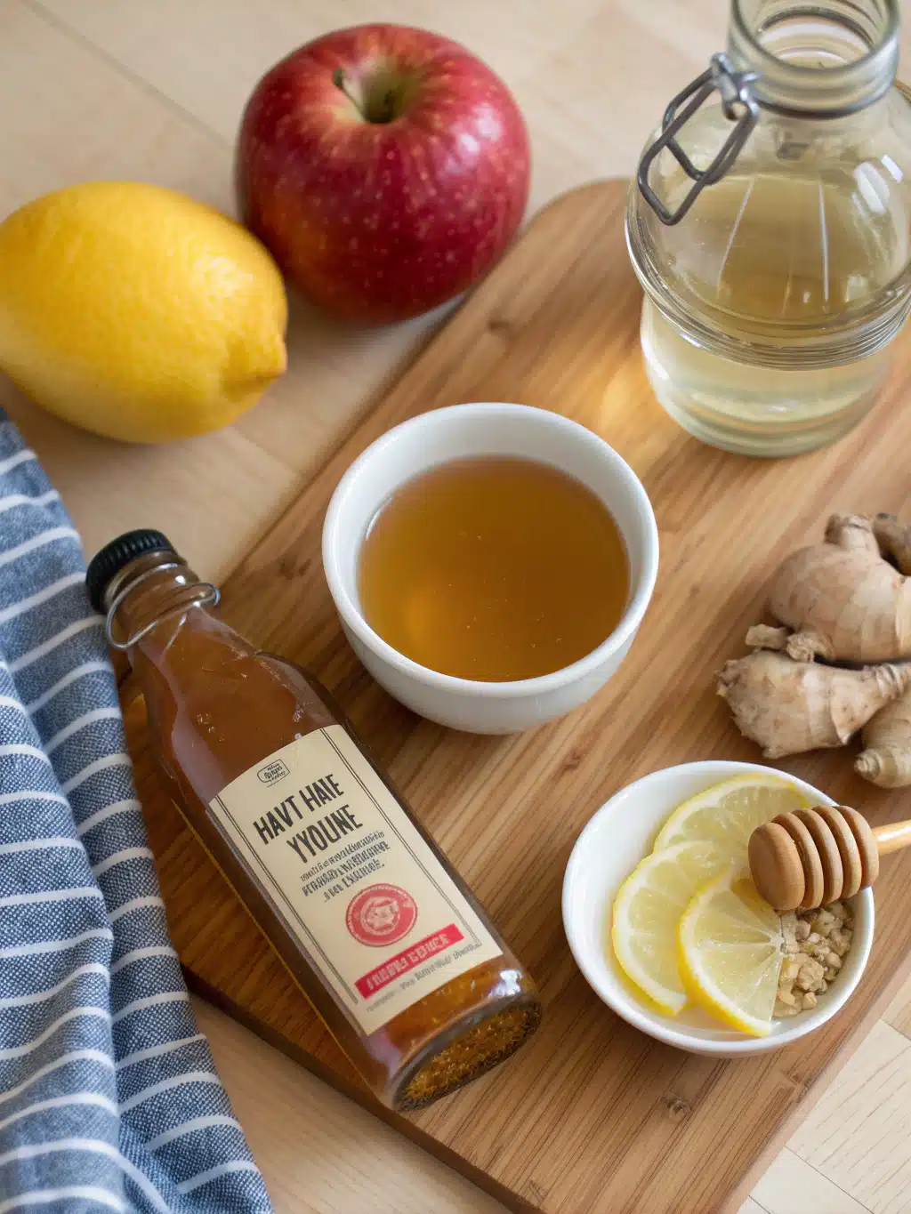 Fresh ingredients for Natural Mounjaro Recipe including lemon, ginger, and honey