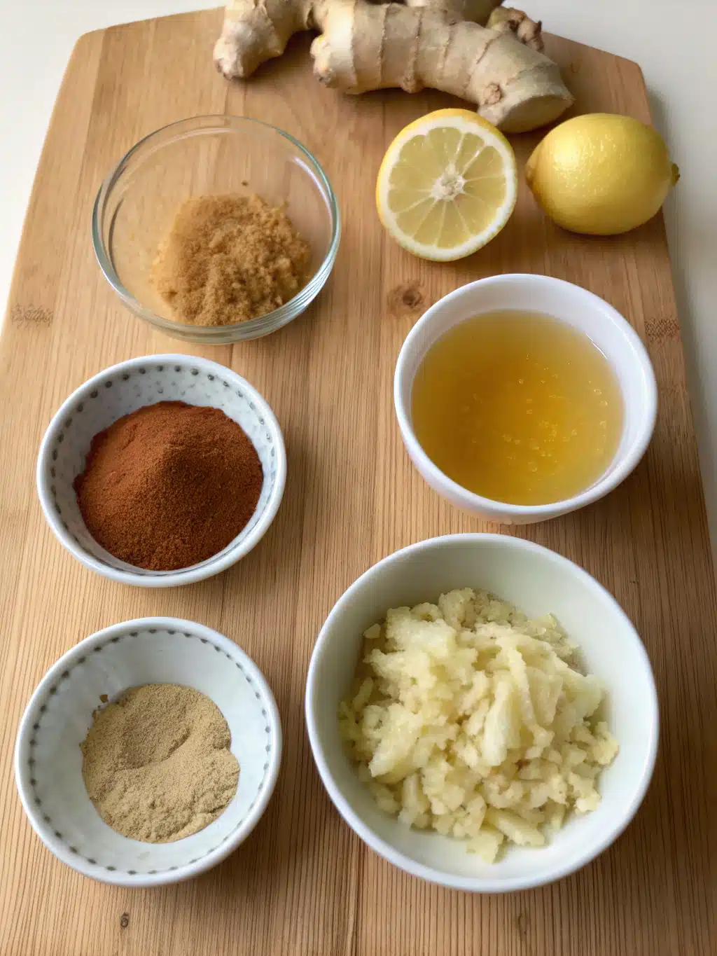 Fresh ingredients for Natural Zepbound Recipe: ginger, cinnamon, honey, and apple cider vinegar