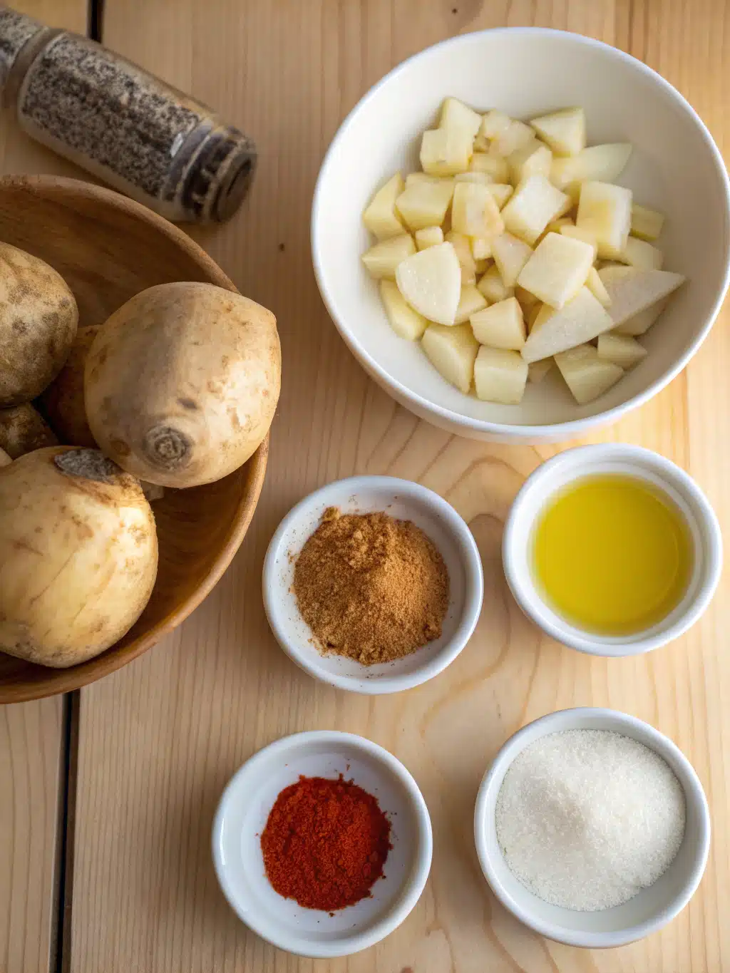 Fresh ingredients for making crispy jicama fries