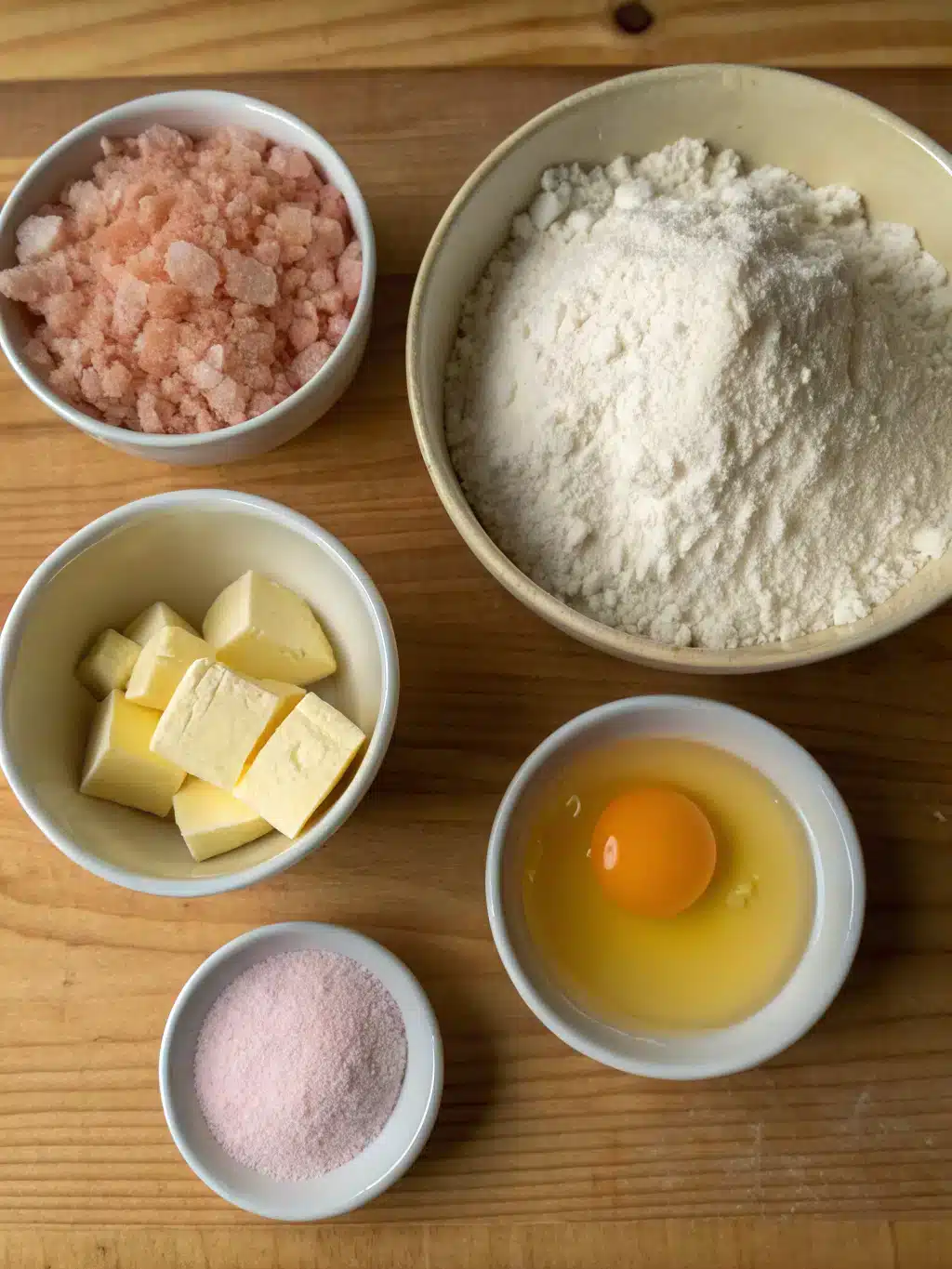 Ingredients for pink salt diet recipe arranged on a marble countertop
