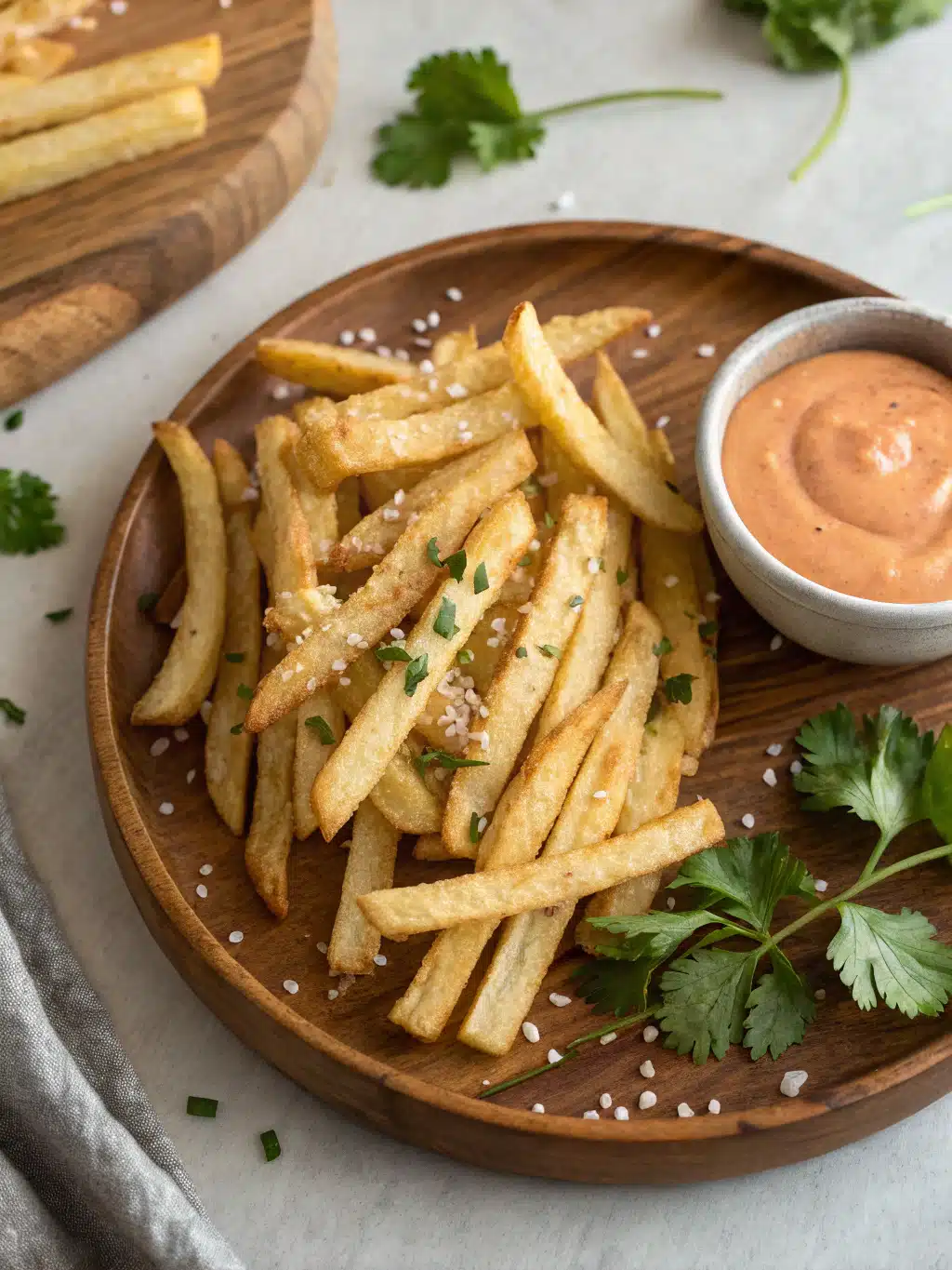 Crispy baked jicama fries with smoked paprika and garlic—a healthy, crunchy snack perfect for dipping or serving alongside burgers.