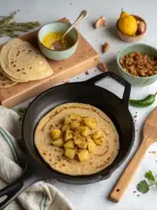 Enjoy this Aloo Paratha crisp yet tender Indian flatbreads are stuffed with a spiced mixture of mashed potatoes, then griddled until crisp outside and warm within.