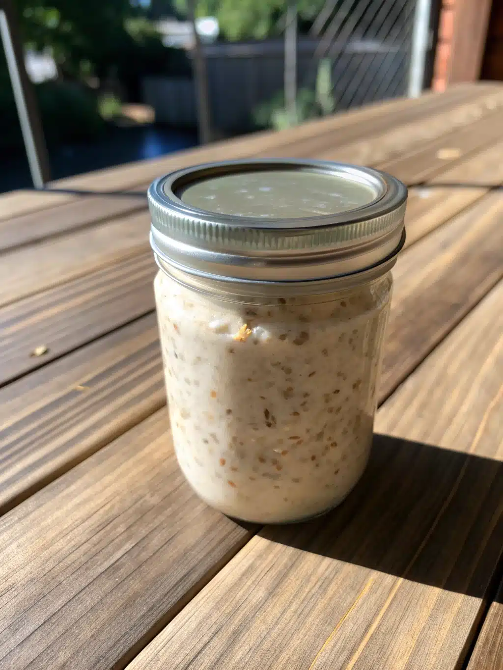 Finished Brown Sugar Overnight Oats with berry toppings in a glass jar