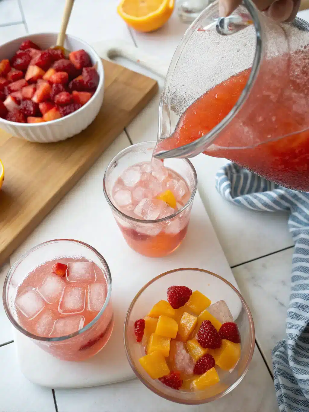 Finished Japan jelly soda weight loss drink garnished with strawberries