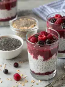 Try this easy Natural Ozempic Drink Recipe with chia seeds and almond milk, layered with a berry-banana blend for a refreshing, healthy parfait. Perfect for any time of day!