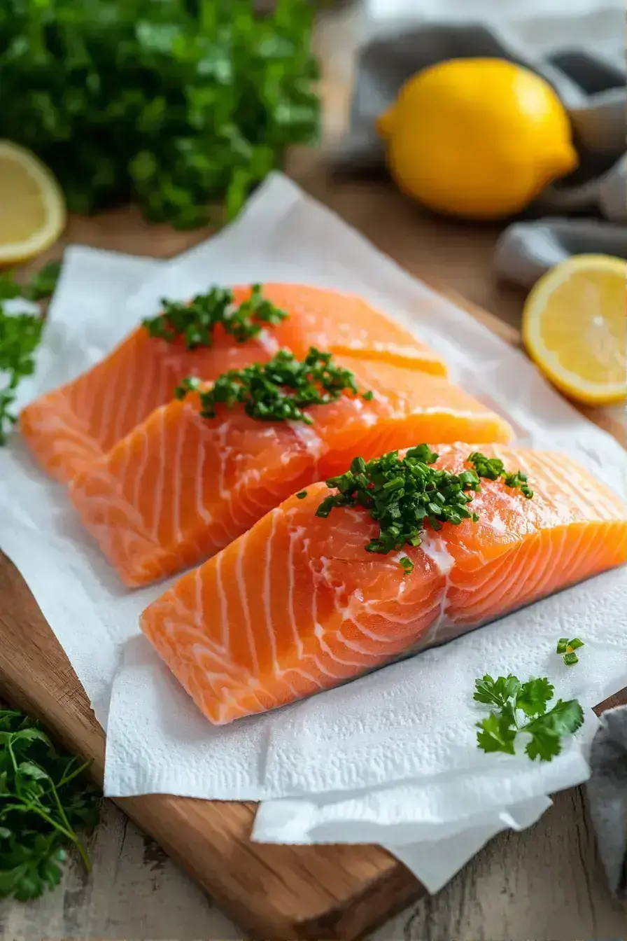 Seasoning salmon fillets with olive oil and spices