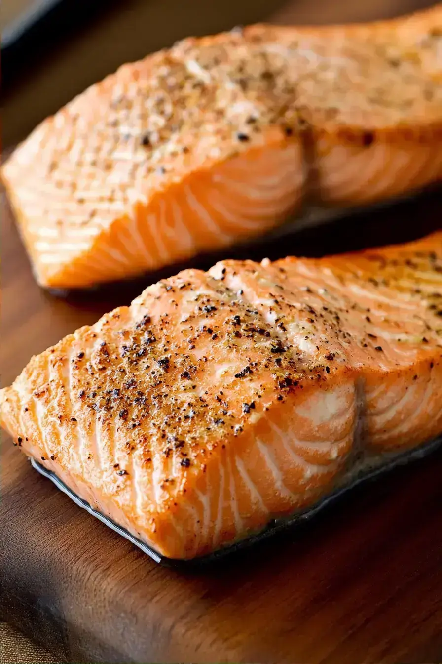 Perfectly cooked air fryer salmon with crispy edges and flaky center