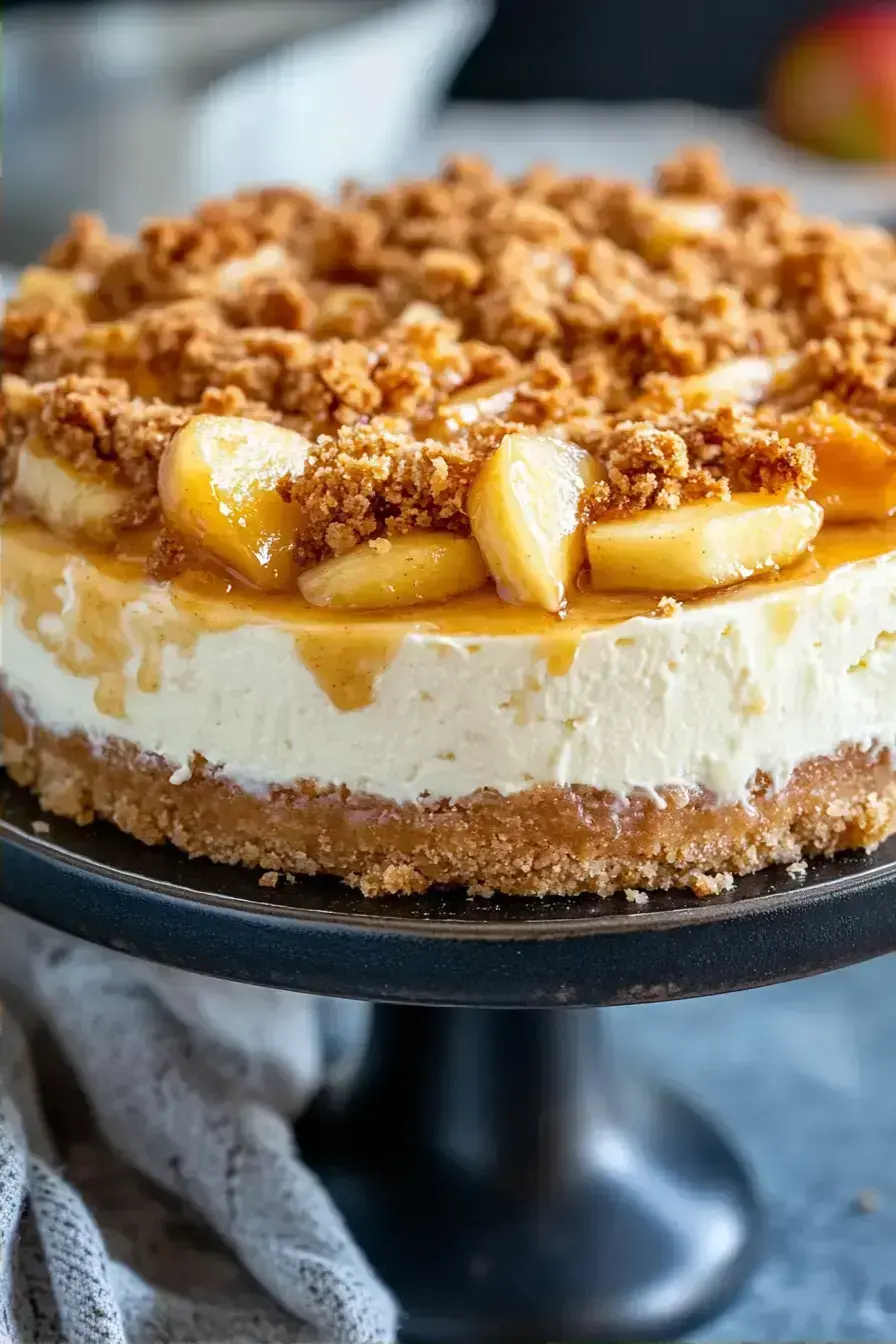 Baked Apple Crumble Cheesecake with a golden oat topping